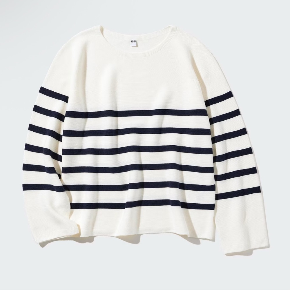 Women’s Uniqlo 3D Knit Seamless Cotton Crew Neck Pullover Striped Sweater Small